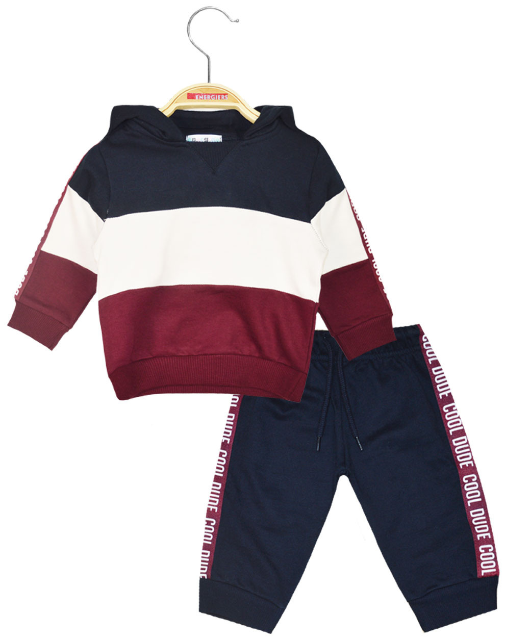 Sweatshirt set with decorative printed tape on the blouse and pants
